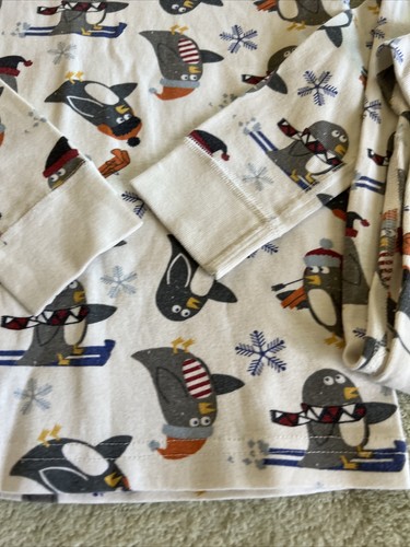 Hanna Andersson Boys White Gray Penguins Sled Skis Long Sleeve Pajamas 12 150 cm - Picture 4 of 9