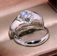 3Ct Lab Created Diamond Engagement Ring Wedding Bridal Set 14k White Gold Plated