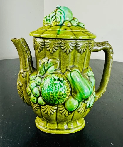 Tilso Japan Ceramic Tea Pot Avocado Green Vintage Mid Century Pitcher Fruit