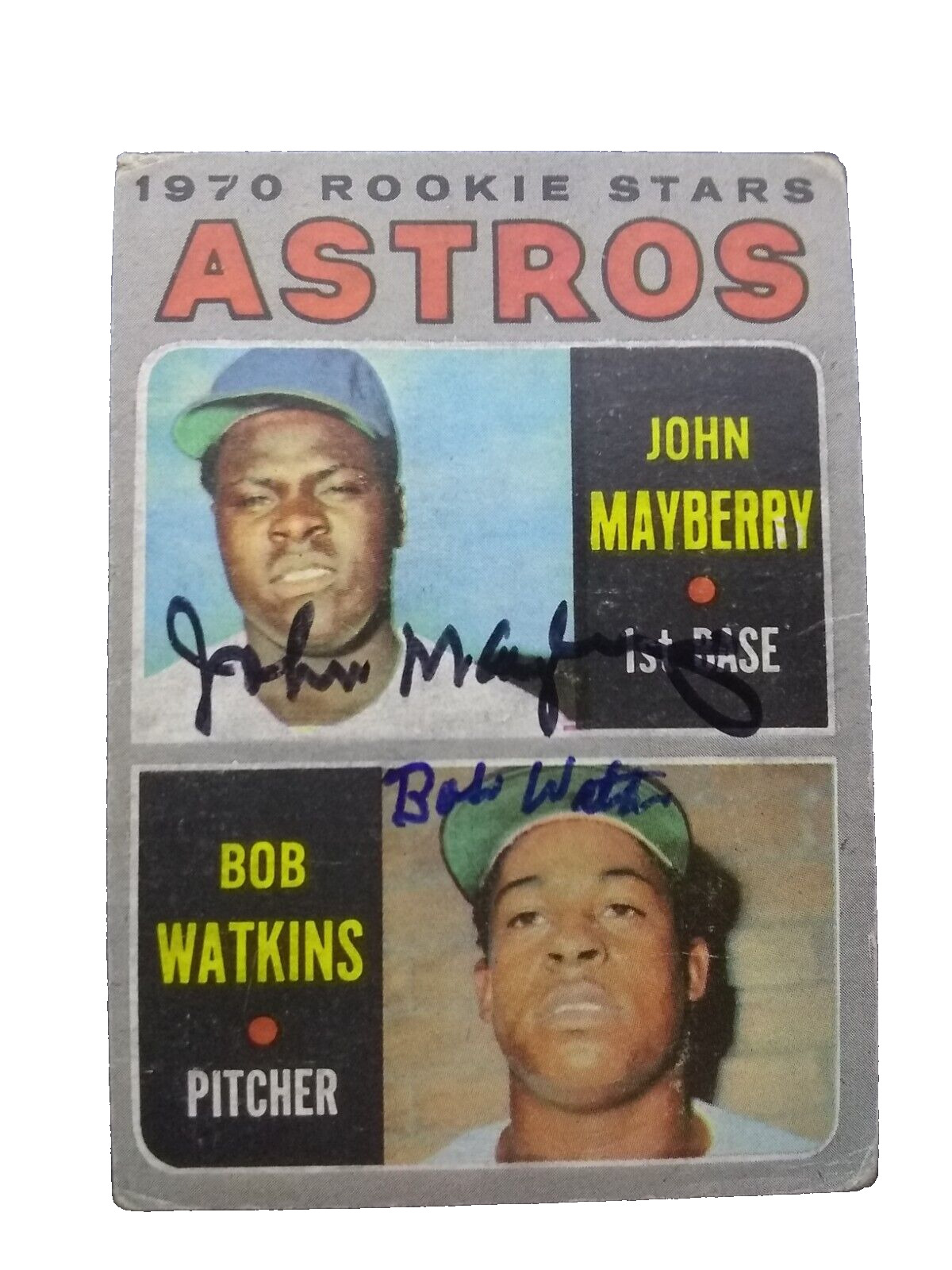 1970 Topps 227 John Mayberry Bob Watkins Astros RC Autographed by Both RARE Set