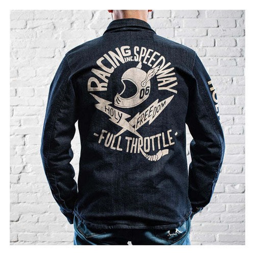 Holy Freedom Genua Stampato Moto Freizeitjacke Denim - Bild 7 von 12