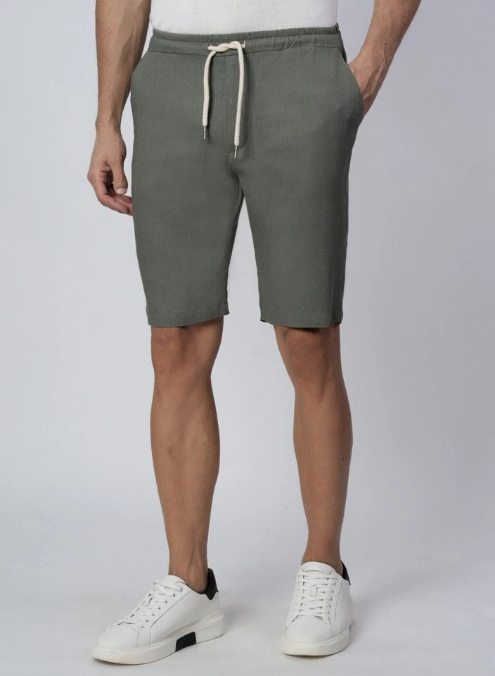 1st American Bermudas Hombre Lino Made IN Italy Cortos Con Cordón Verano - Imagen 2 de 4