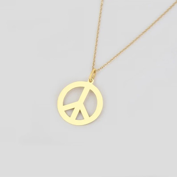 Alternate view of Spiritual Yoga Gift, Gift For Her Peace Symbol Pendant 14k Yellow Gold Plated