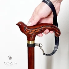 Wooden carved Pretty Swallow Bird Brown Elegant Cane Walking Stick for Women