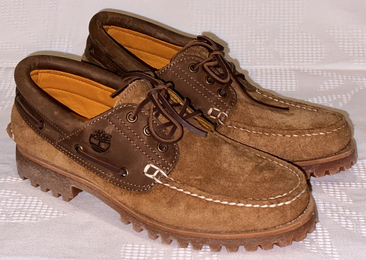 TIMBERLAND 3 Eye Lug Handsewn Brown Suede Lace Up Boat Shoes TIMBERLAND 3 Eye Lug Handsewn Brown Suede Lace Up Boat Shoes