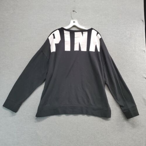 PINK Victoria's Secret Women Sweatshirt Large Black Logo Oversized Sweater READ - Picture 1 of 10
