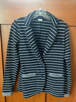 Esprit Vntg Women's Striped Women's Blazer Blue/White Striped Sweater US; Medium