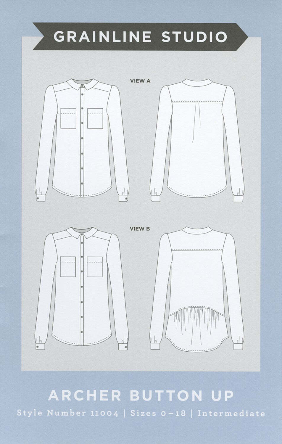 Archer Button Up Sewing Pattern by Grainline Studio - Sizes 0-18