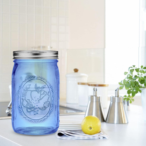 Eleganttime Blue Wide Mouth Mason Jars 32 Oz,6 Pack Colored Quart Glass - 第 4/12 張圖片