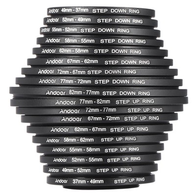 Andoer 18pcs Camera Lens Filter Step Up Step Down Ring Adapter Set 37- 82mm I1K1
