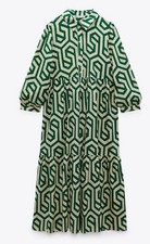 Zara Women's Green And Ecru Geometric Dress Size Small