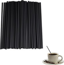 200PCS 8.27 Inch Black Disposable Plastic Drinking Straws, Straight Cocktail Sip