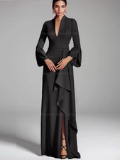 Custom Simple Mother of the Bride Dress Sheath Deep V-Neck Pleated Wedding Guest