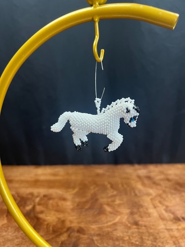 Hand Made Beaded White Horse Pendant