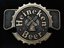 PH07166 VINTAGE 1970s HEINEKEN BEER BREWING COMPANY BRASSTONE BELT BUCKLE