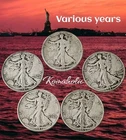 Walking Liberty Half Dollars, Lot Of 5, 90% Silver US Coins Various Years And MM