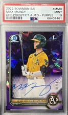 2022 Bowman Chrome Sapphire Max Muncy PURPLE AUTO #1/10 BOOKEND PSA 9