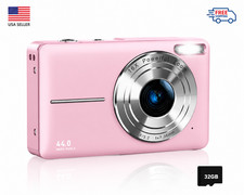 Digital Camera FHD 1080P 44MP 32GB Card 16X Zoom Compact for Kids Pink