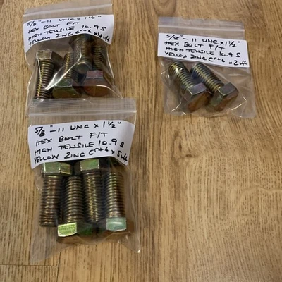 5/8" - 11 UNC x 1 1/2" long F/T Hex Bolt High Tensile 10.9 S Yellow Zinc Cr + 6