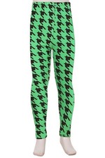 Buttery Soft Green Houndstooth Kids Leggings