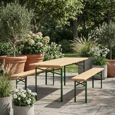 Tata Linda Tavolo da Giardino Set Birreria Tavolo + 2 Panche 220x80 Legno/Verde