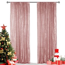 2 PCS 2x8 Ft Rose Gold Sequin Backdrop Curtain Glitter Wall Background Decor