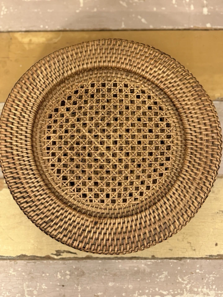 "Juego de 4 platos cargadores de mimbre tejido ratán vintage decoración de mesa boho moderna 12,5""" Foto 2 de 4