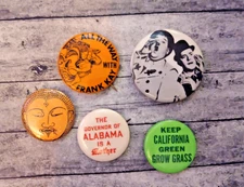 5 PSYCHEDELIC ERA 60'S PINBACK BUTTONS PEACE HIPPIE POLITICAL COUNTERCULTURE