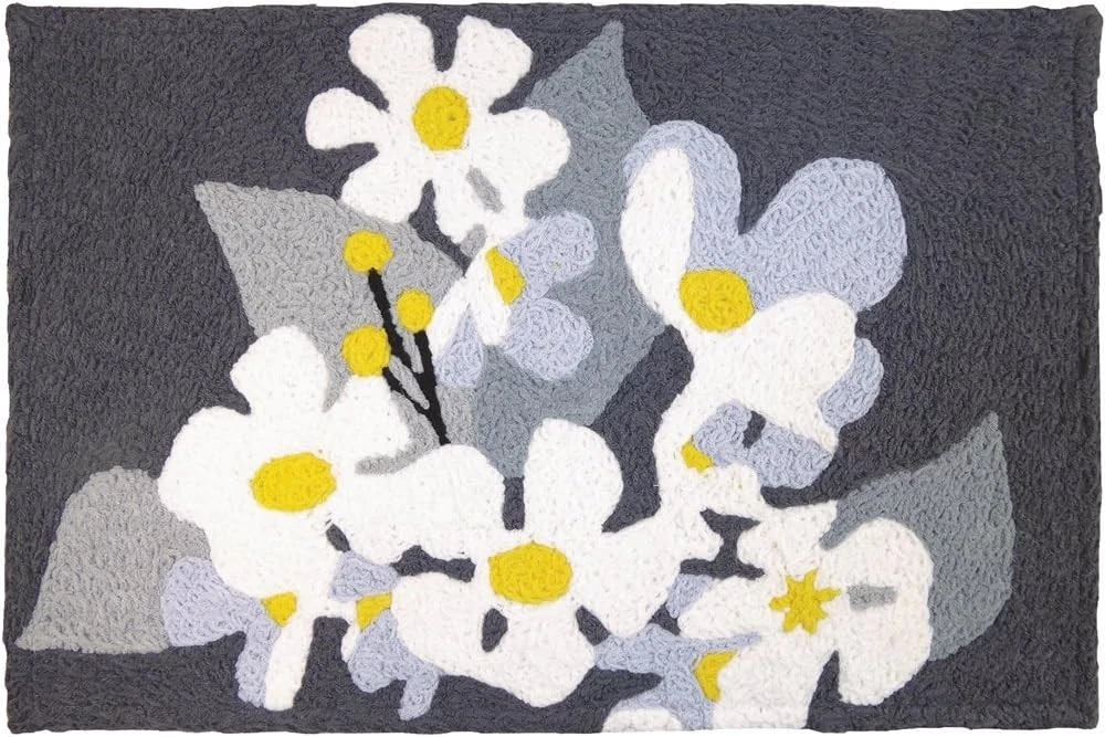 Jellybean Daisies On Pewter Accent Rug 20x30 Machine Washable Indoor & Outdoor