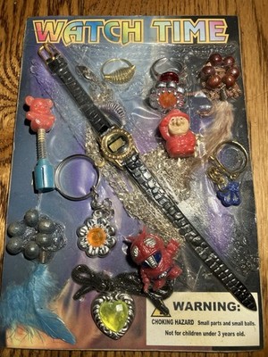 Vintage  Watch Time Gumball Blister Display Card With Jewelry 12 Piece