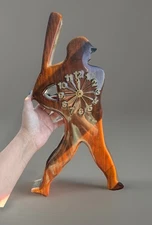 Vintage Wooden Lacquer Baseball Player Silhouette Clock Sports Memorabilia