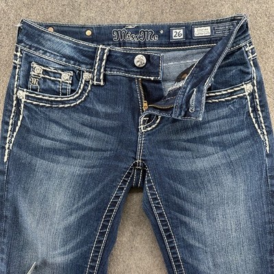 Miss Me Womens Jeans 26 Blue Dark Wash Cuffed Capri Slim Fit Straight Leg