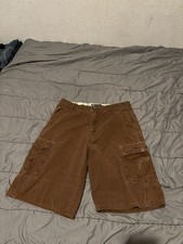 Vintage 90s Y2K MICROS Rave Shorts Size 34 Cargo Baggy Brown Embroidered