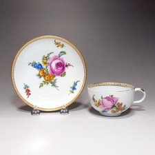 Meissen 1780-90 Antique Marcolini Ruri Painted Flower Cup Saucer