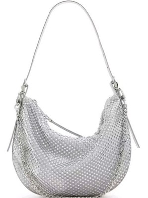 Aldo Crystal Cresent Shoulder Bag Silver Kasslyn_Se Zip Top Formal Fun Fancy
