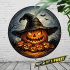 Spooky Halloween Witch Hat Pumpkin Tin Sign Vintage Metal Wall Art 8x12