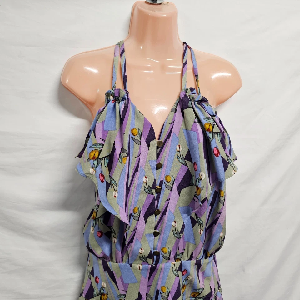 Mono Mayle Flare Mujer Floral Seda Espalda Abierta Ajustado Talla 4 Lavanda Foto 2 de 4