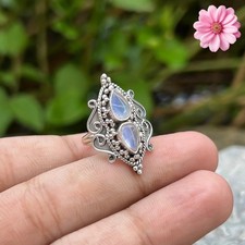 Rainbow Moonstone Gemstone 925 Sterling Silver Ring Handmade Jewelry Ring Gift