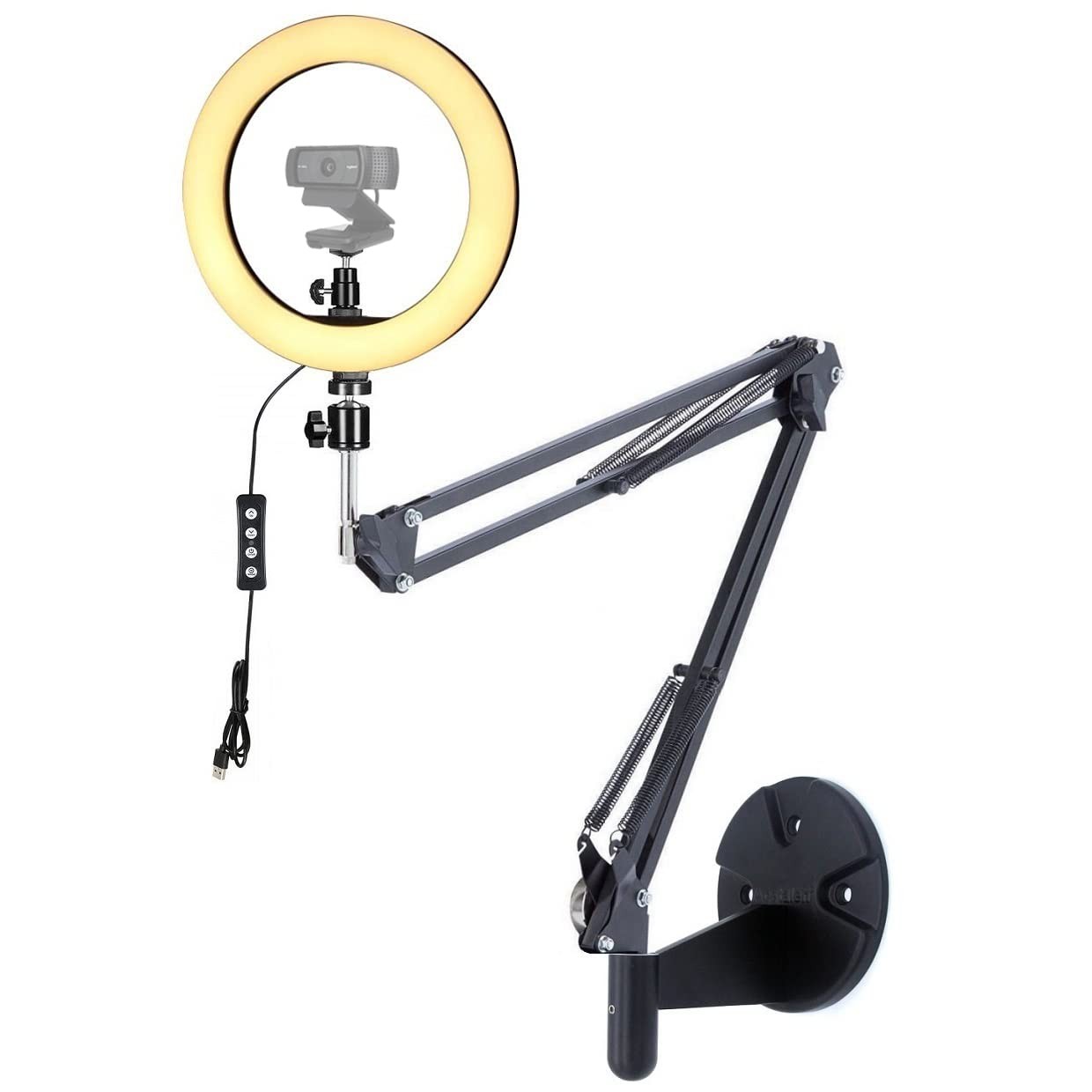 Webcam Ring Light Wall Mount, 10'' Streaming Light with Folding Arm Wall Hold...-image