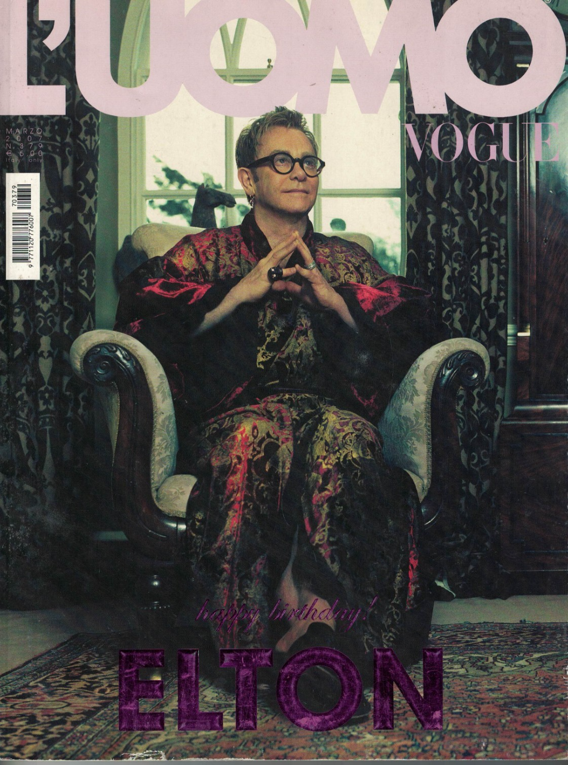 Elton John L'Uomo Vogue Magazine March 2007 Italy March David Furnish 379 3/07
