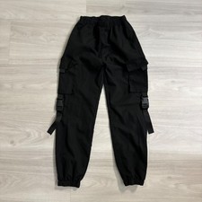 SHEIN Kids Cargo Jogger Pants Black Buckle Strap Techwear Streetwear Size 10Y