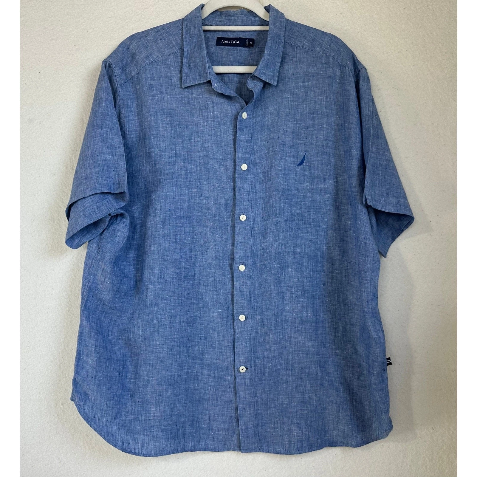 Nautica Men's Linen Beachy Button-Down Short Sleeve Blue SZ XL
