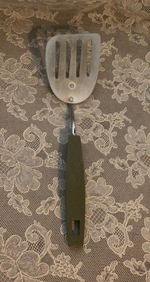 Vintage Ekco 10  Spatula Turner Flipper Short Green Handle Chrome Plated USA