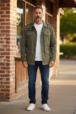 Harley Davidson Field Jacket Mens Small Black Faded Military Utility Moto Y2K