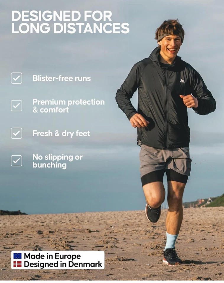 DANISH ENDURANCE Cushioned Running Socks Long Distances Crew Sweat Wicking 6-8 - Image 3 of 4