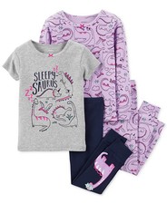 NWT Carters Girl's 4p Purple Dinosaur Snug Fit Pajamas, 12m