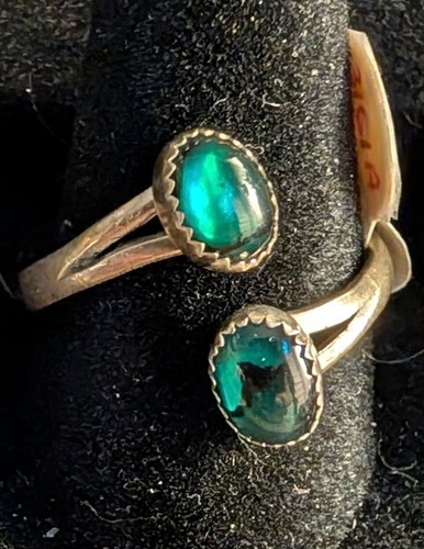 Vintage Womans Sterling Silver Blue Paua Shell Modern Bypass Style Sz 7 Adjust. - Picture 1 of 5