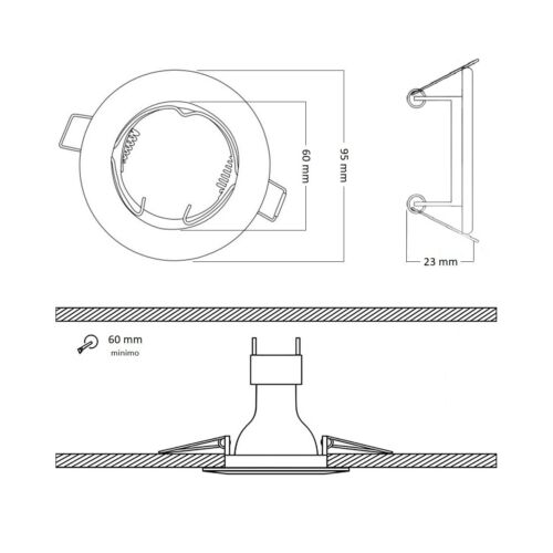 PORTA FARETTO INCASSO ORIENTABILE e FISSO LAMPADINE LED GU10 MR16 controsoffitto - Foto 71 di 128