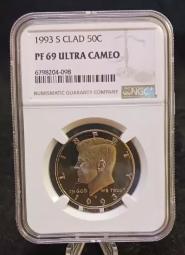 1993 S Clad NGC PF 69 Ultra Cameo Kennedy Half Dollar Coin