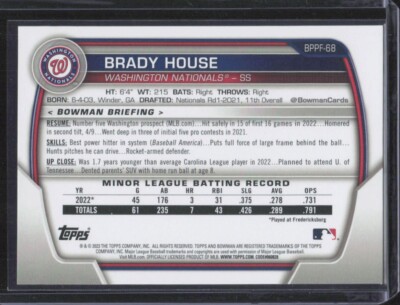 2023 Bowman 1st Edition #BPPF-68 Brady House RC - Washington
